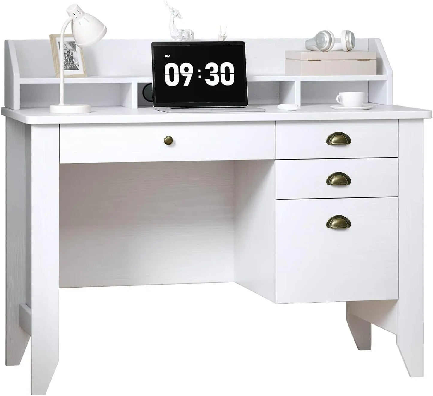 HUANZHUANG L Shaped Computer Desk With Monitor Stand Drawers
