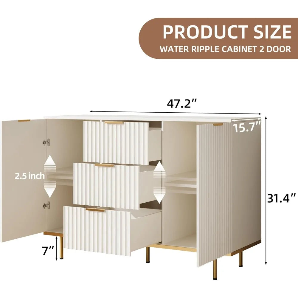 General Use Fluted Sideboard Cabinet With Doors And Drawers