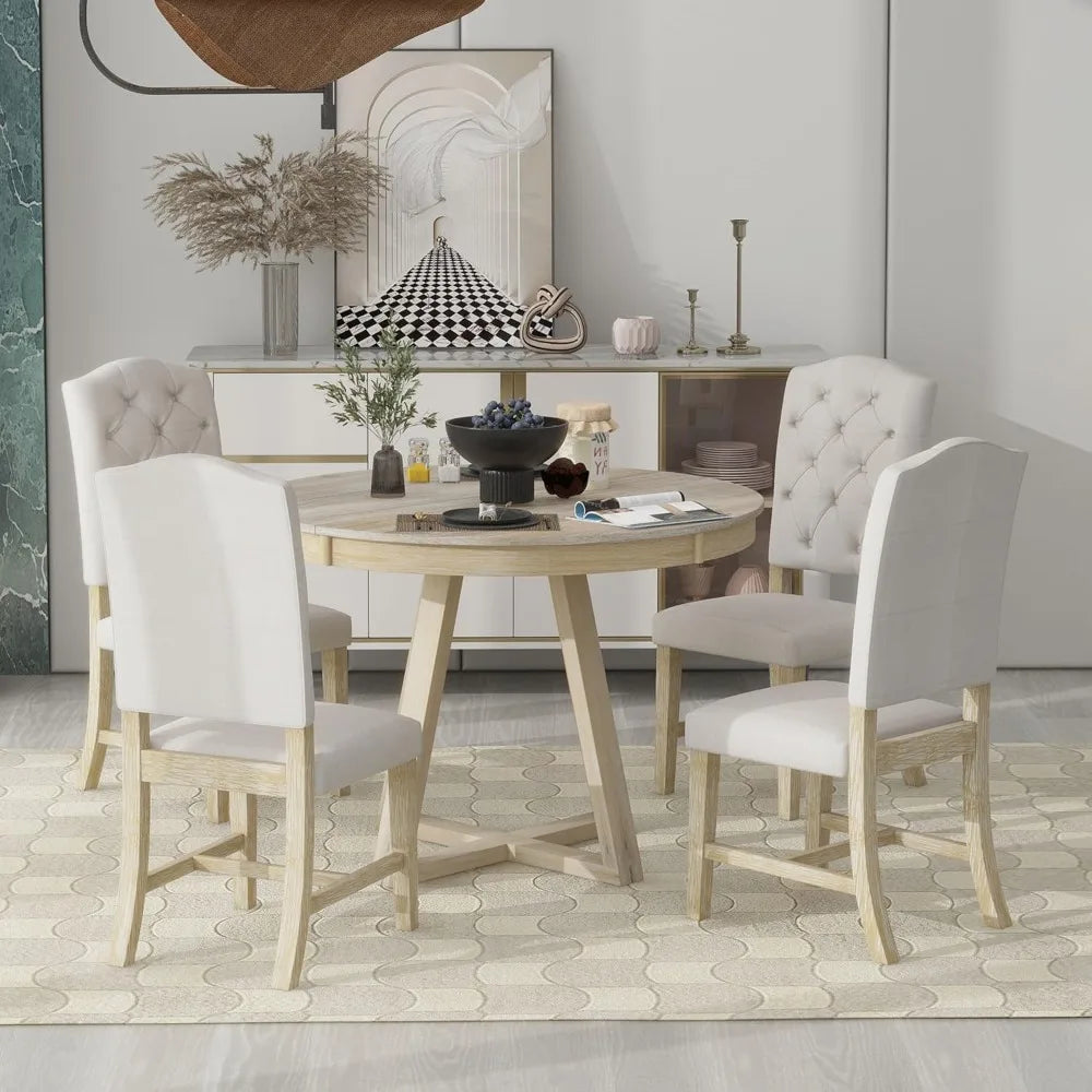 RBXC Round Extendable Dining Table Set With Chairs Wood