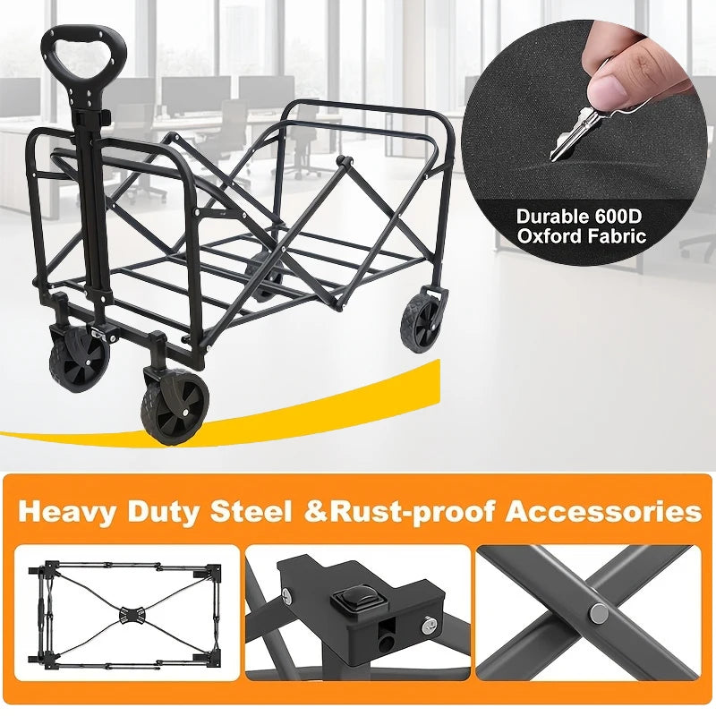 Foldable Folding Trolley, Travel Folding Trolley, 360° All Terrain Wheels, Portable Large Capacity Multi-Functional
