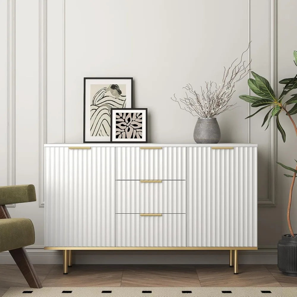 General Use Fluted Sideboard Cabinet With Doors And Drawers