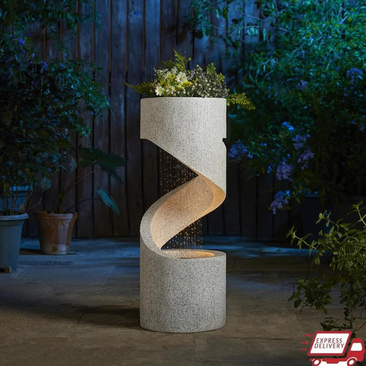 XMSJ LED Outdoor Water Fountain Planter With Tiered Spiral