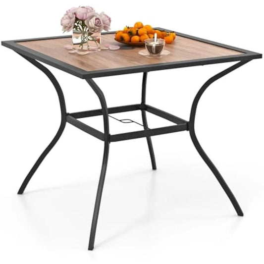 Outdoor Dining Table With Weather Resistant Metal Leg