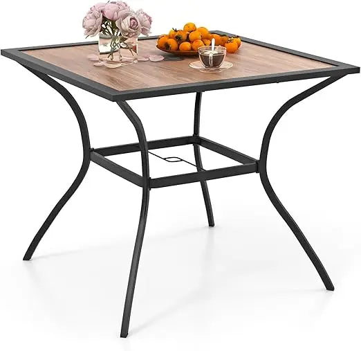 Outdoor Dining Table With Weather Resistant Metal Leg