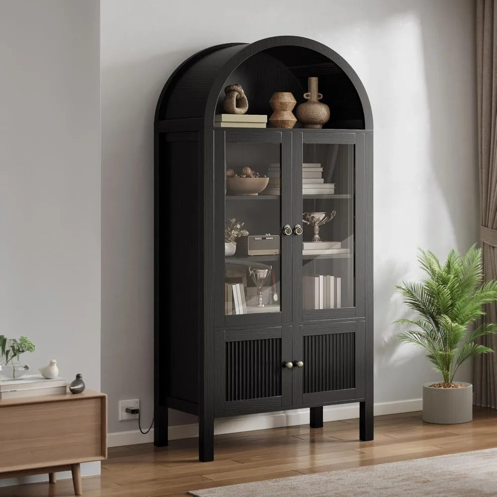 OEING Tall Arched Kitchen Pantry Cabinet With LED Light