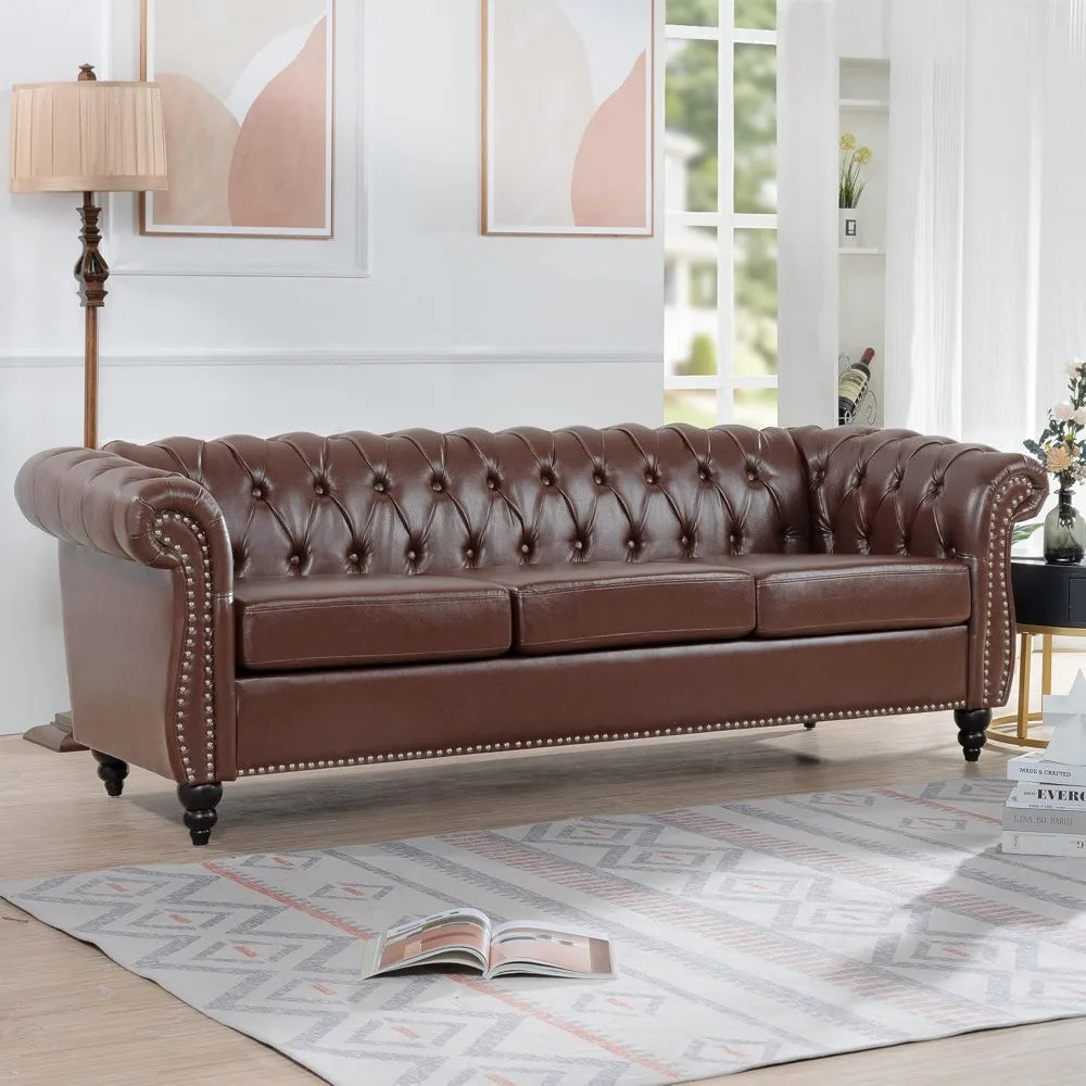 DAFIFY Chesterfield Sofa Tufted Leather 3 Seater Couch