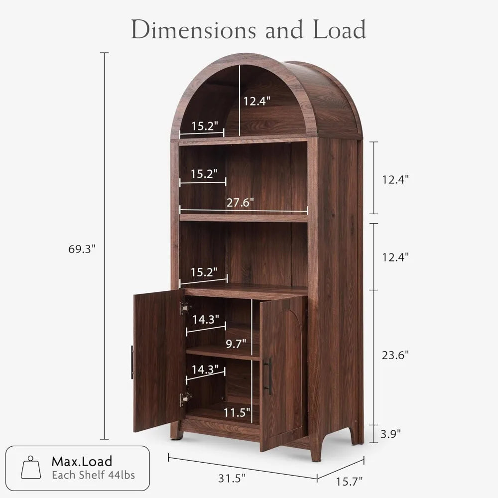 DAFIFY Arched Cabinet Bookshelf Bookcase Open Shelf Storage