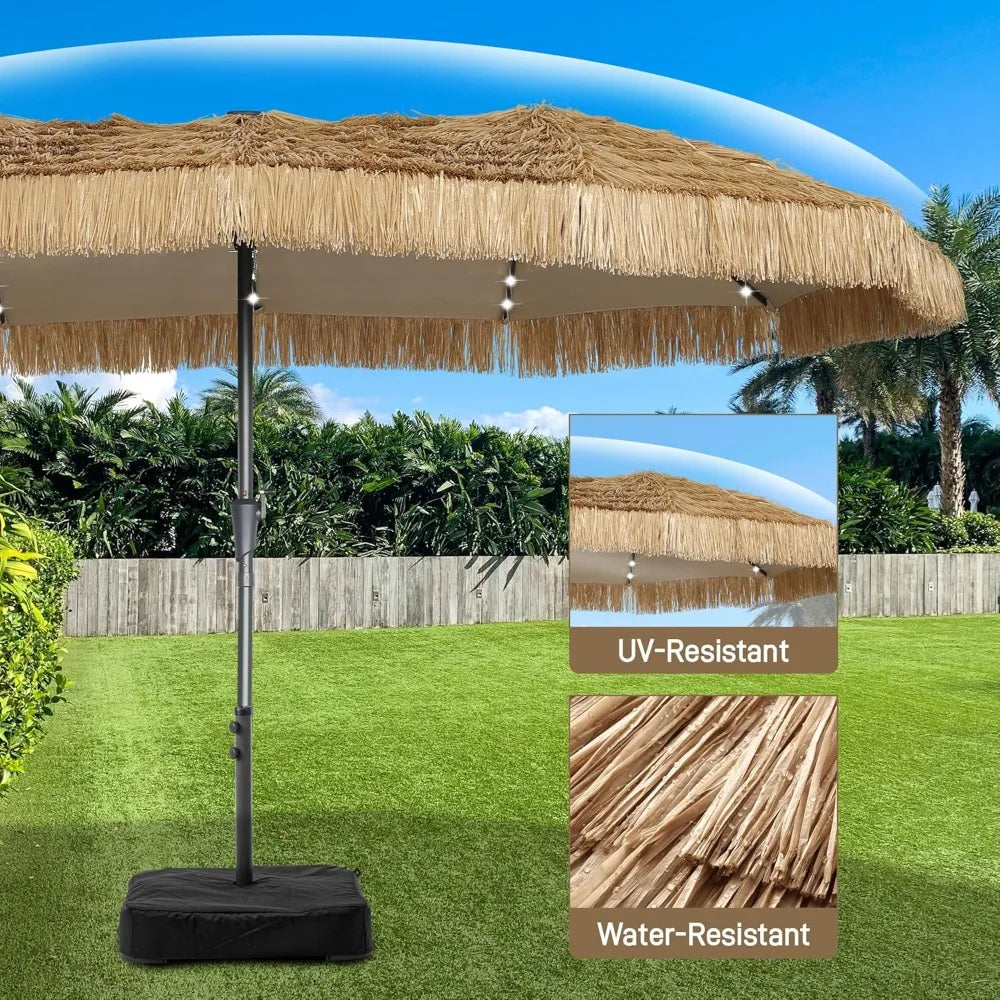 MKDK Tiki Bench Umbrella With Base And Solar Lights