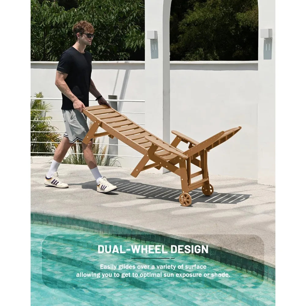 Outdoor Lounge Chairs Set of 2 with Wheels and Cup Holder