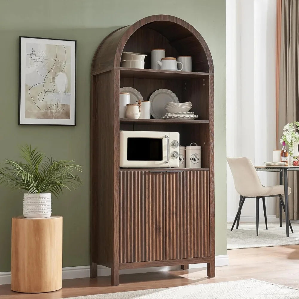 MKDK Arched Cabinet Bookshelf Bookcase With Fluted Doors