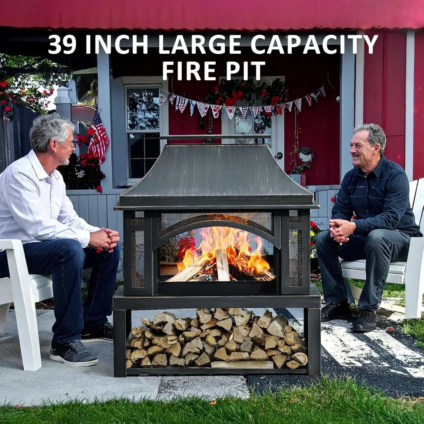 XMSJ Wood Burning Outdoor Fireplace With Chimney SparkGuard