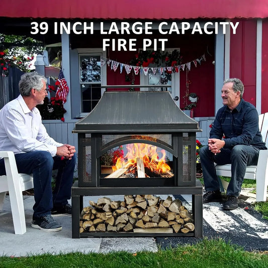 XMSJ Wood Burning Outdoor Fireplace With Chimney SparkGuard