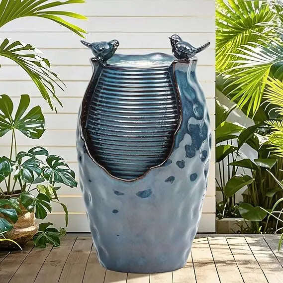 Autodaya Outdoor Ceramic Vase Water Fountain With LED Lights