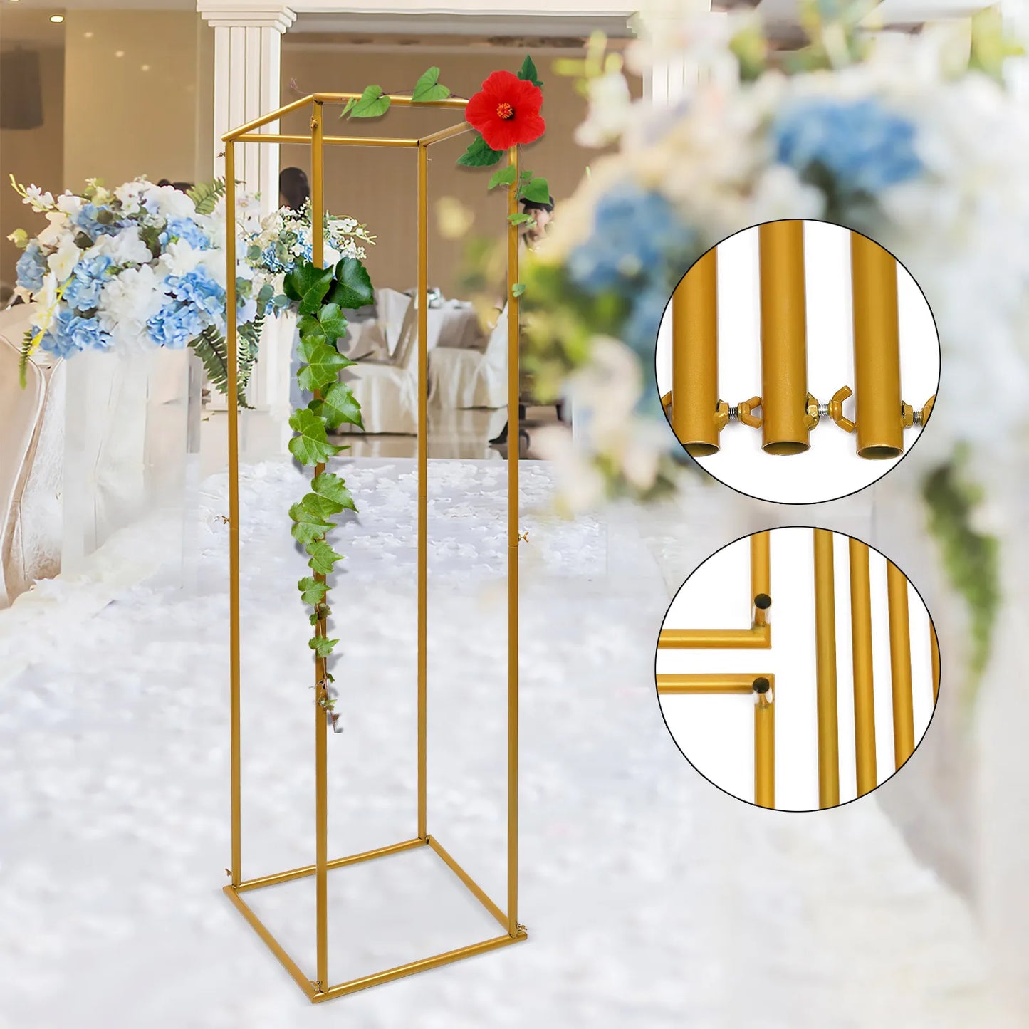 Hign Concerned Gold Metal Column Flower Stand Wedding Decor