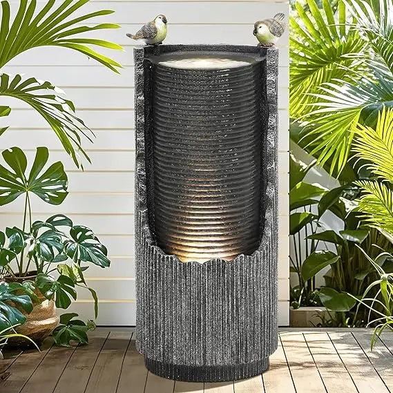 Autodaya Outdoor Ceramic Vase Water Fountain With LED Lights