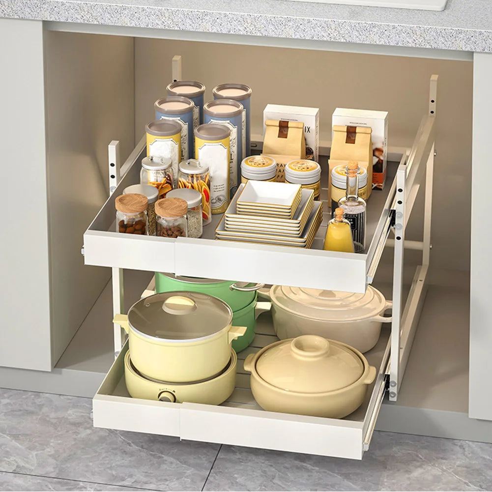 2 Tier Under Sink Sliding Cabinet Basket Organizer Drawer Pull Out Cabinet Multi-Purpose Sink Organizer for Bathroom Kitchen