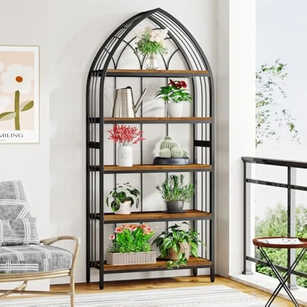 5-Tier Indoor Plant Stand, 74.8-Inch Tall, Industrial Wood & Metal Plant Shelf for Indoor, Balcony, Garden (Rustic Brown & Blac