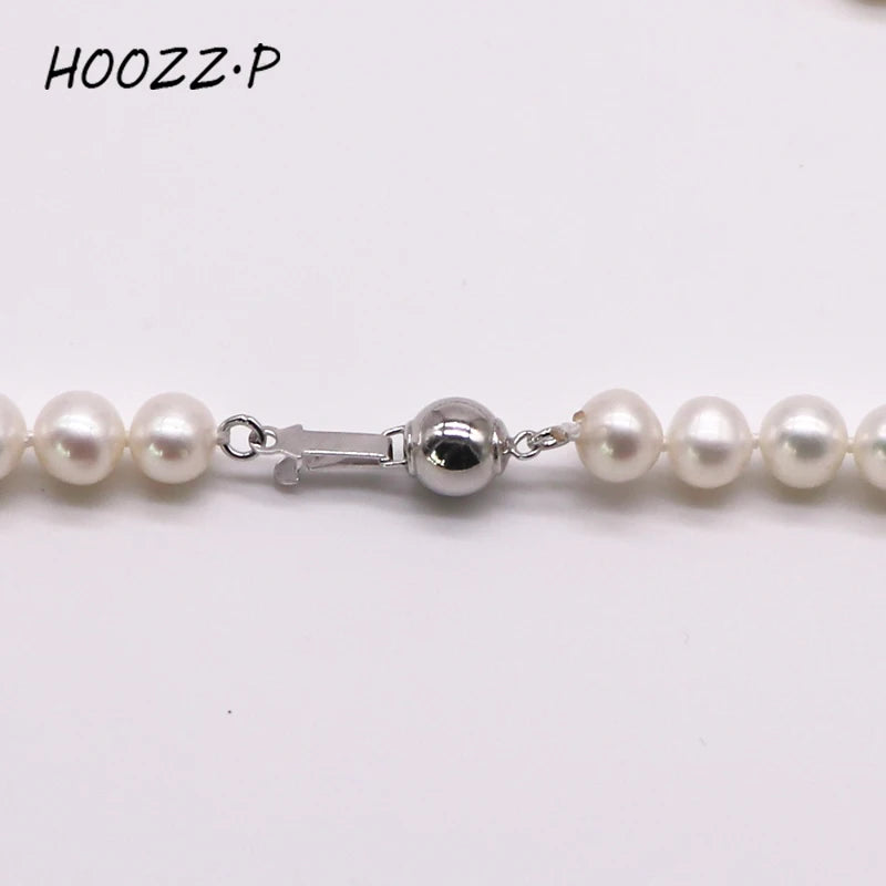 HOOZZ.P Natural Freshwater Pearl Necklace Fine Jewelry for Women Silver 925 Elegant Gift White 6-7mm AA Quality