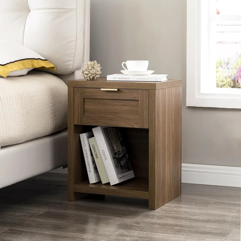 Night Stand Set 2, Boho End Table with Drawer and Storage Shelf Accent Table, Minimalist Sofa Bed Side Accent Table with Drawer