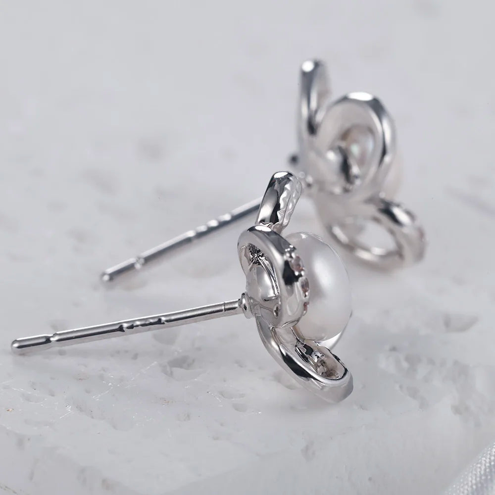 Natural Freshwater Pearl 925 Sterling Silver High Jewelry Set Twisted Geometric Stud Earring Pendant Necklace for Women US Stock