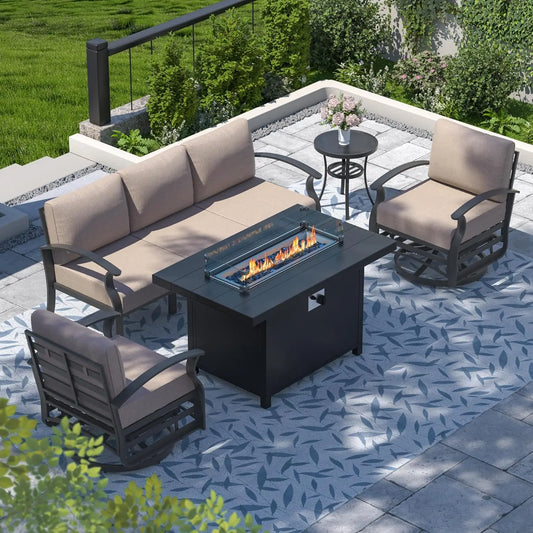 Hign-concerned Aluminum Patio Set With Fire Pit Cushions