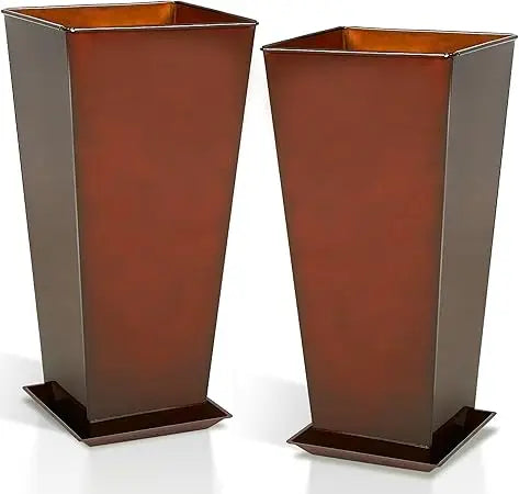 Worth Garden Glazed Metal Planters Set of 2 Square Pots
