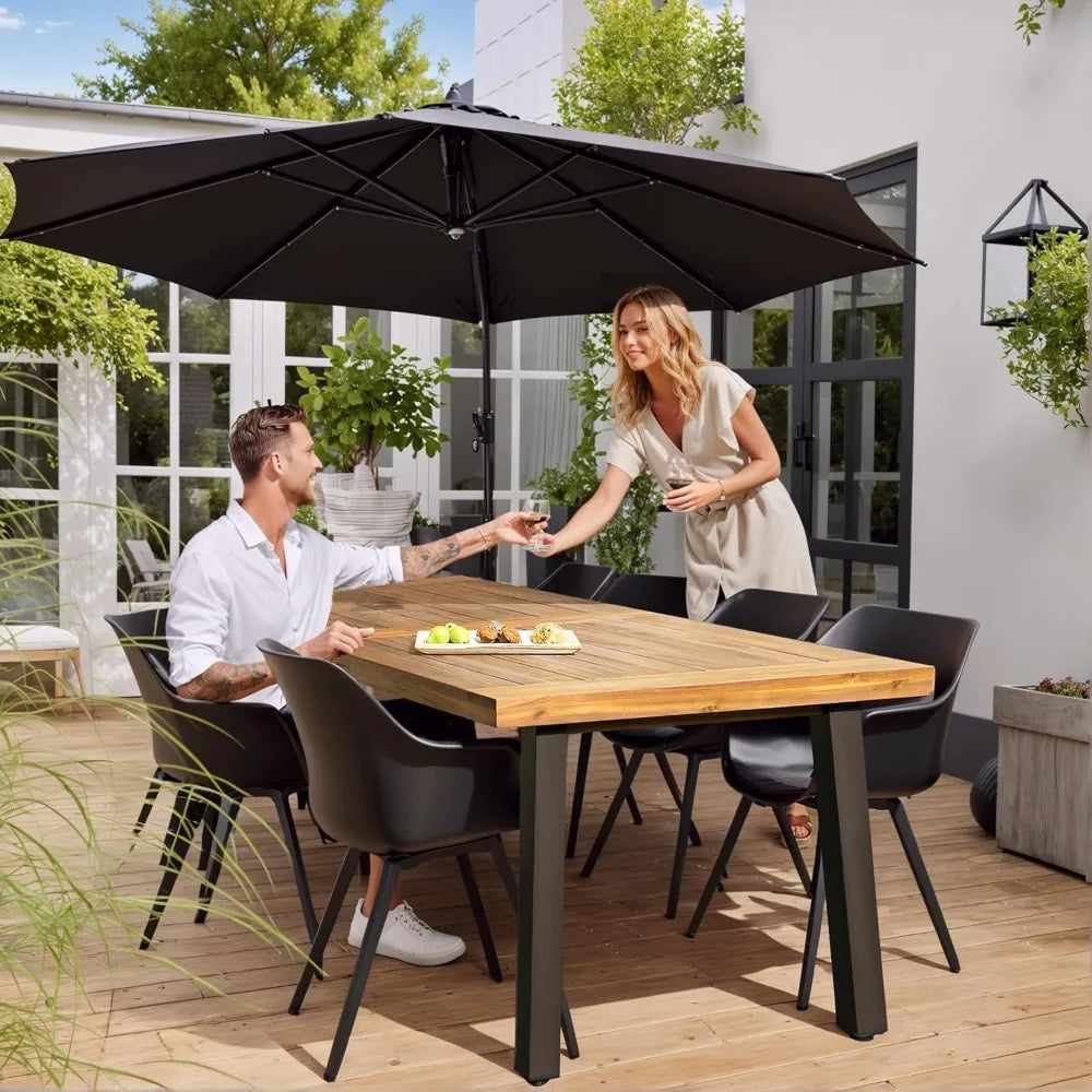 Acacia Wood Dining Table With Iron Legs Sandblast Finish