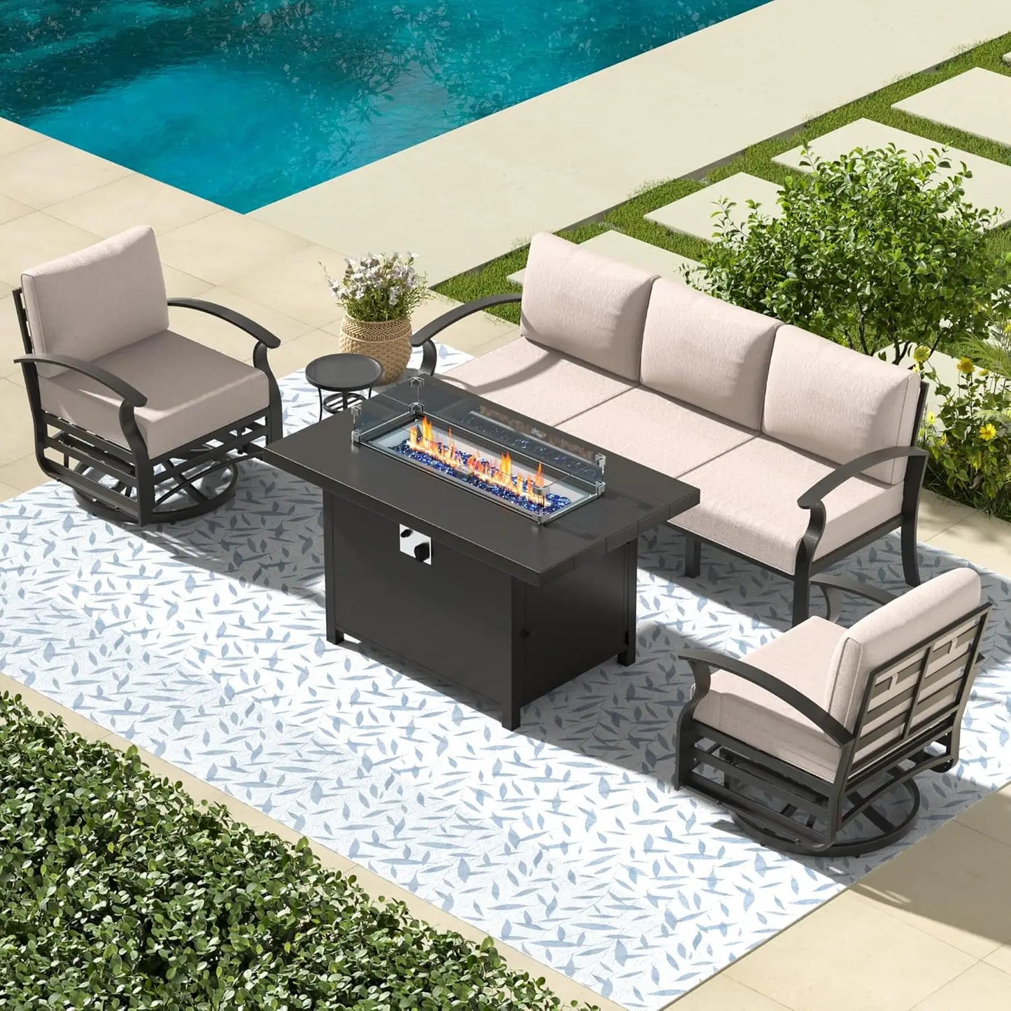 Hign-concerned Aluminum Patio Set With Fire Pit Cushions