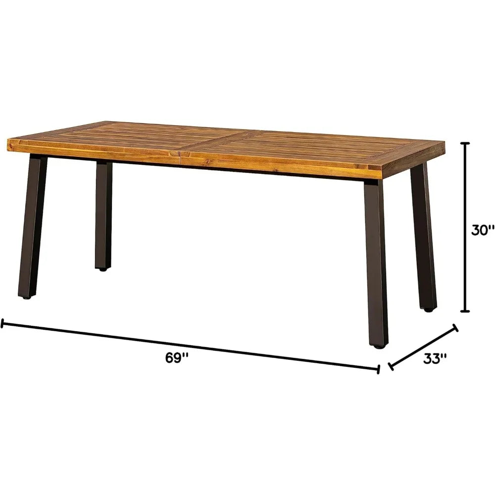 Acacia Wood Dining Table With Iron Legs Sandblast Finish