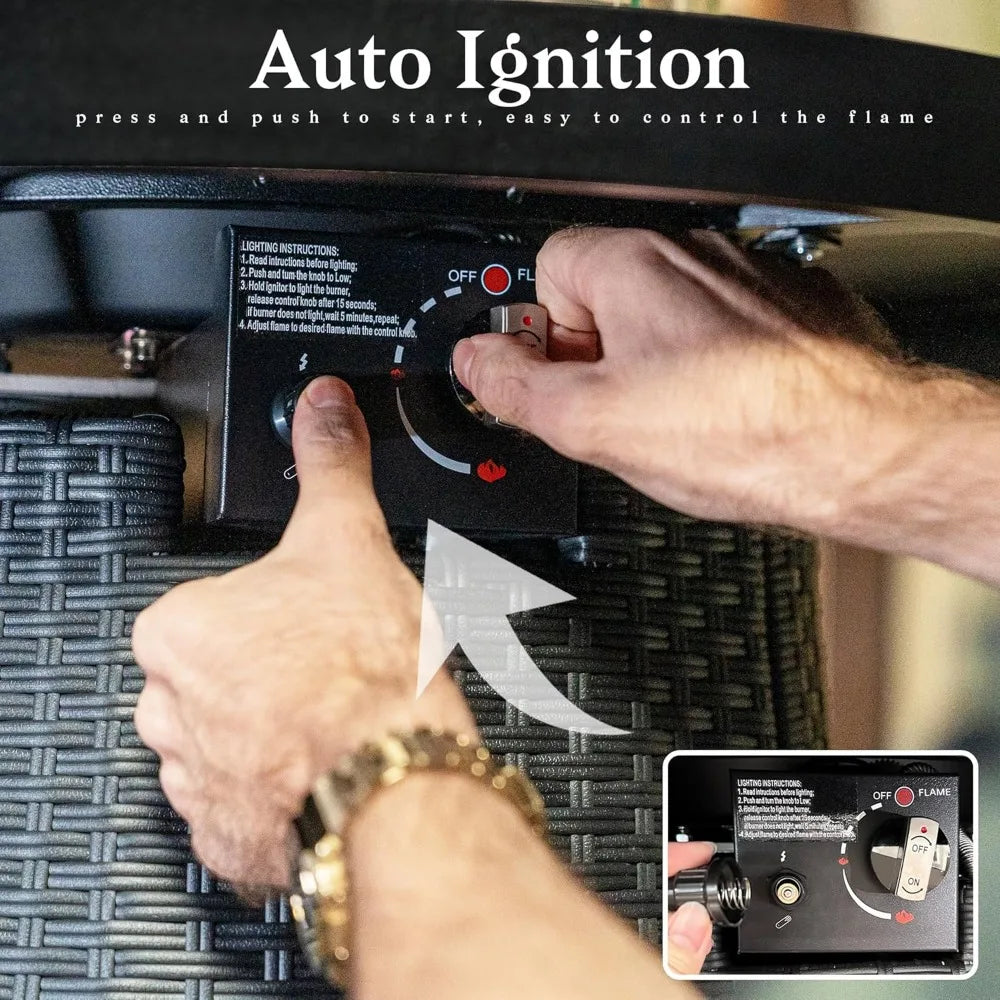 PIZZELLO Propane Fire Pit Table Outdoor Wicker Round