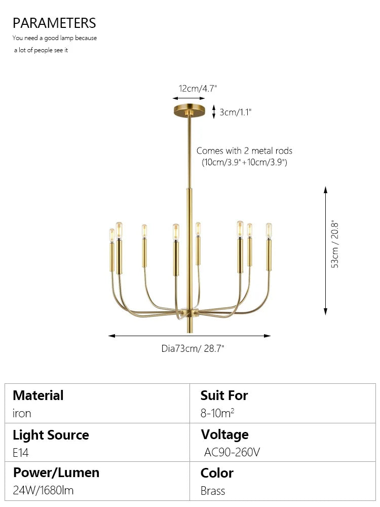 FEHE Minimalist Iron Chandelier For Dining Room E14