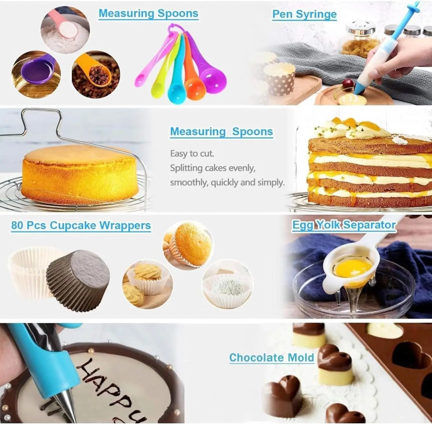 Cake Decorating Supplies,Cake Decorating Kit 3 Packs Springform Cake Pans, Cake Rotating Turntable, 54 Piping Icing Tips, 4 Russ