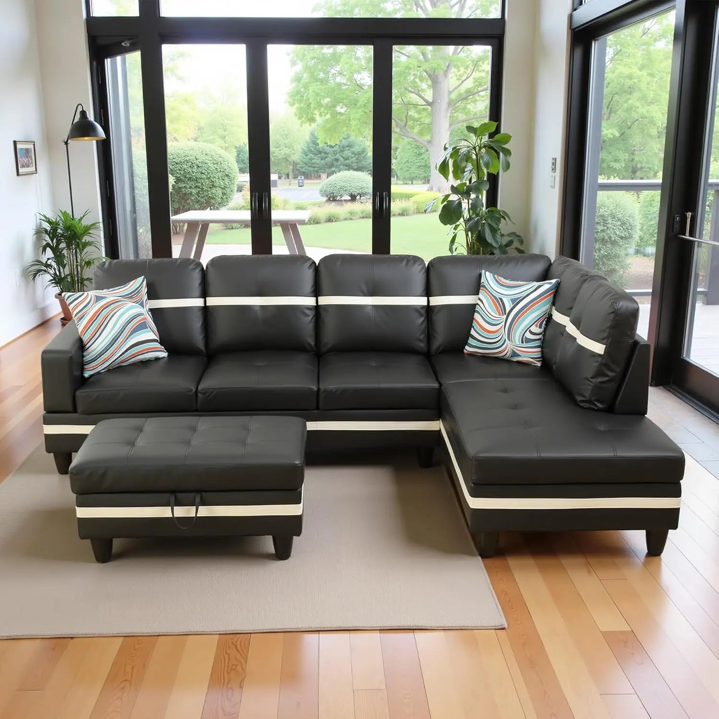 Sweet Blossoms Haven Modern L Shaped Sectional Sofa Ottoman