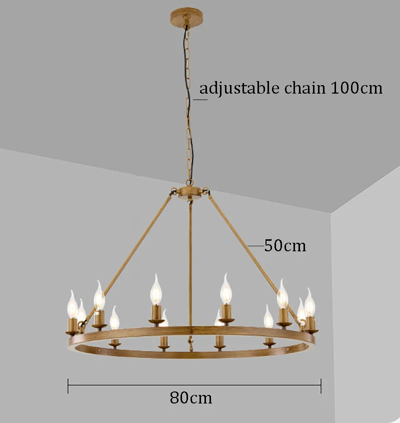 Phube American Wagon Wheel Chandelier Round Ceiling Lamp