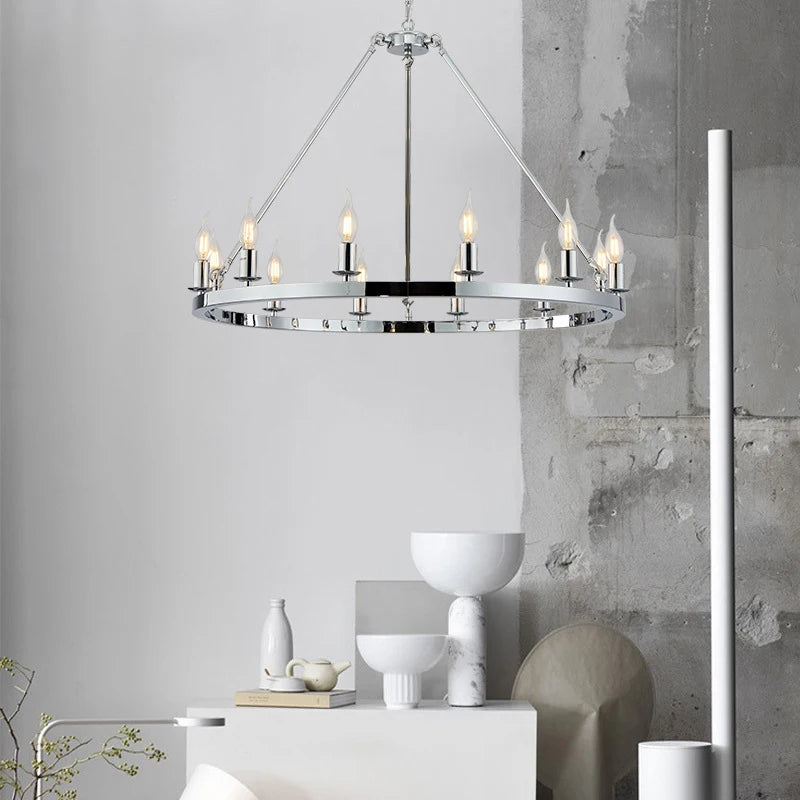 Phube American Wagon Wheel Chandelier Round Ceiling Lamp