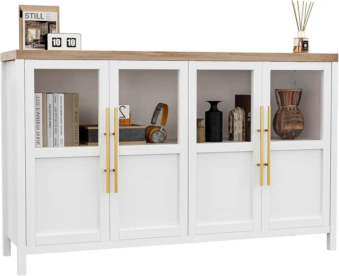 Guangbai Sideboard Buffet Cabinet Glass Doors Farmhouse