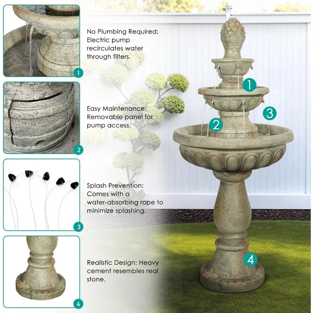 Sunjet Modern Concrete Outdoor Fountain 3 Tier Garden