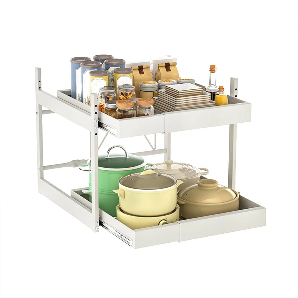 2 Tier Under Sink Sliding Cabinet Basket Organizer Drawer Pull Out Cabinet Multi-Purpose Sink Organizer for Bathroom Kitchen
