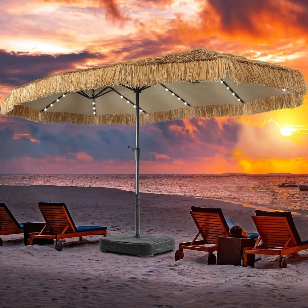 MKDK Tiki Bench Umbrella With Base And Solar Lights