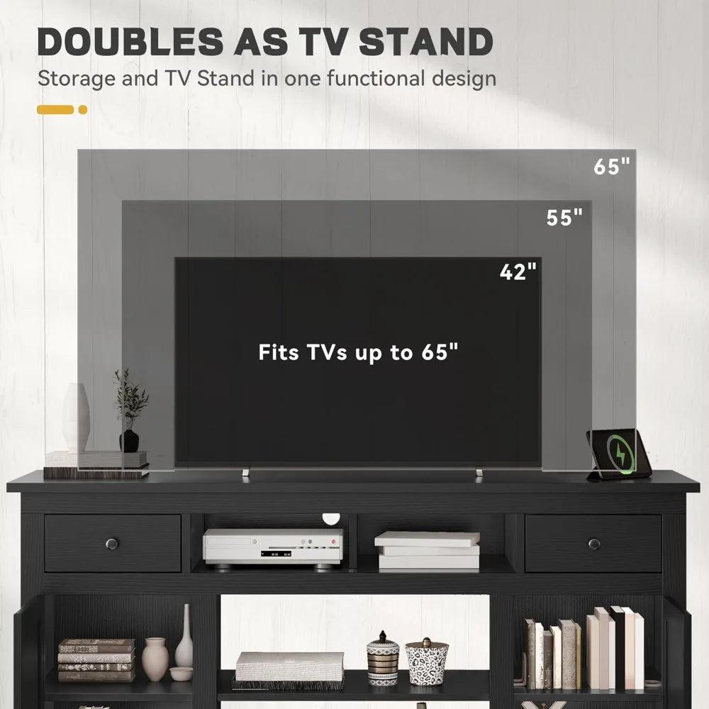 Farmhouse TV Stand With Storage Cabinets And Drawers