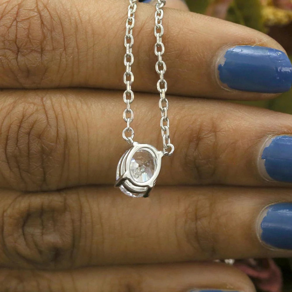 KUTPFC Moissanite Solitaire Oval Pendant Necklace Women