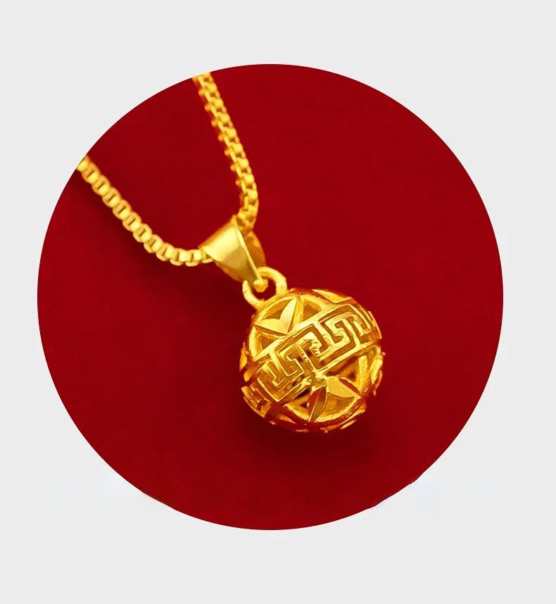 Pure Gold Color Pattern Small Embroidered Ball Pendant Necklaces for Women Gold Color Trendy Necklaces Chain Fine Jewelry Gifts