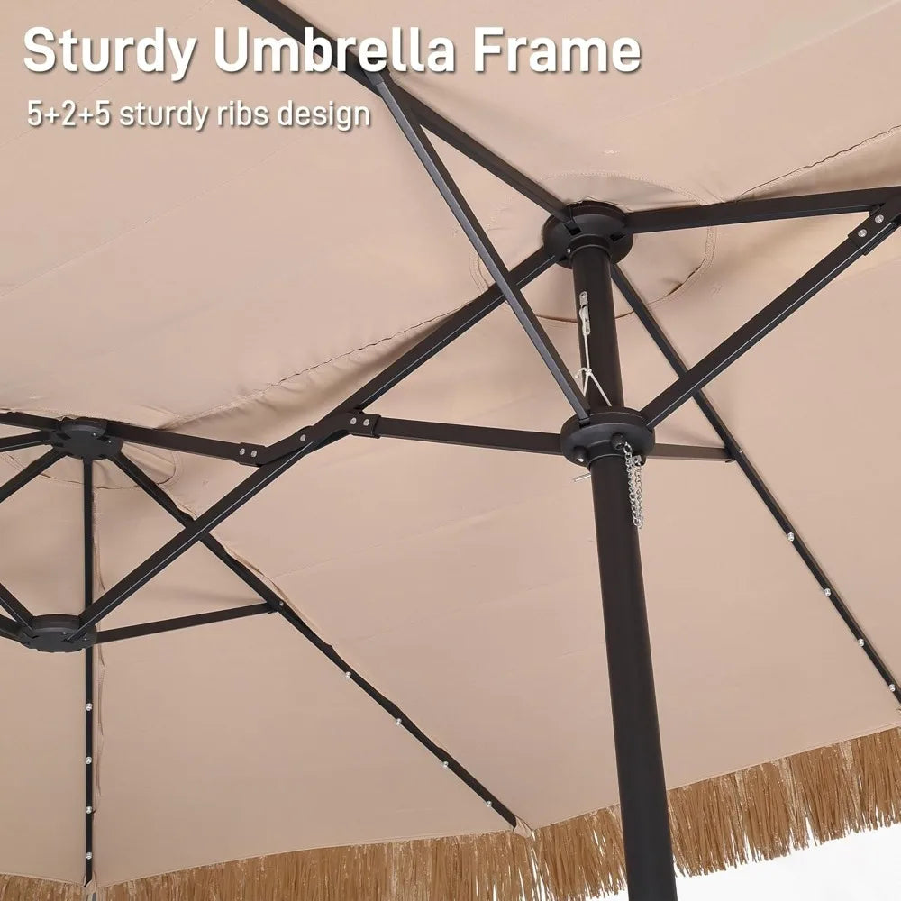 MKDK Tiki Bench Umbrella With Base And Solar Lights