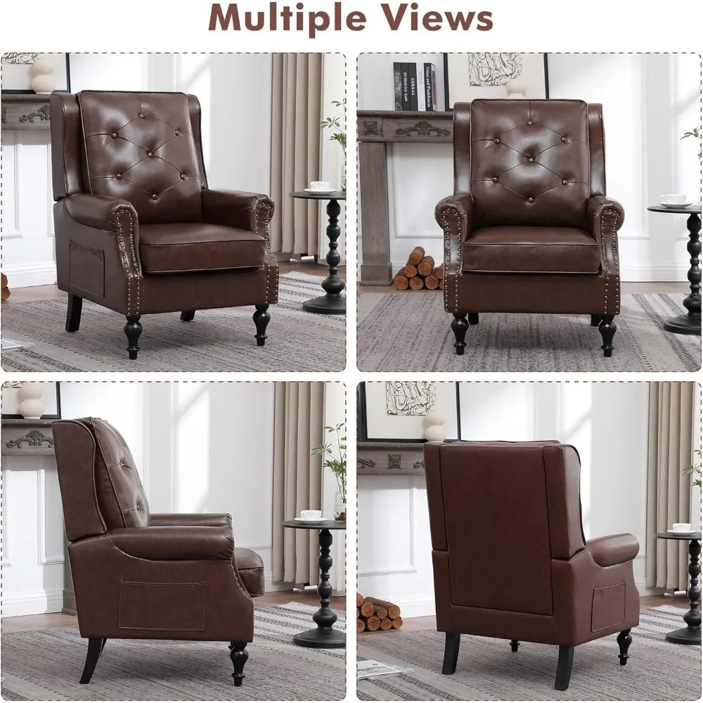 Color Wingback Leather Armchair Modern Accent Chair