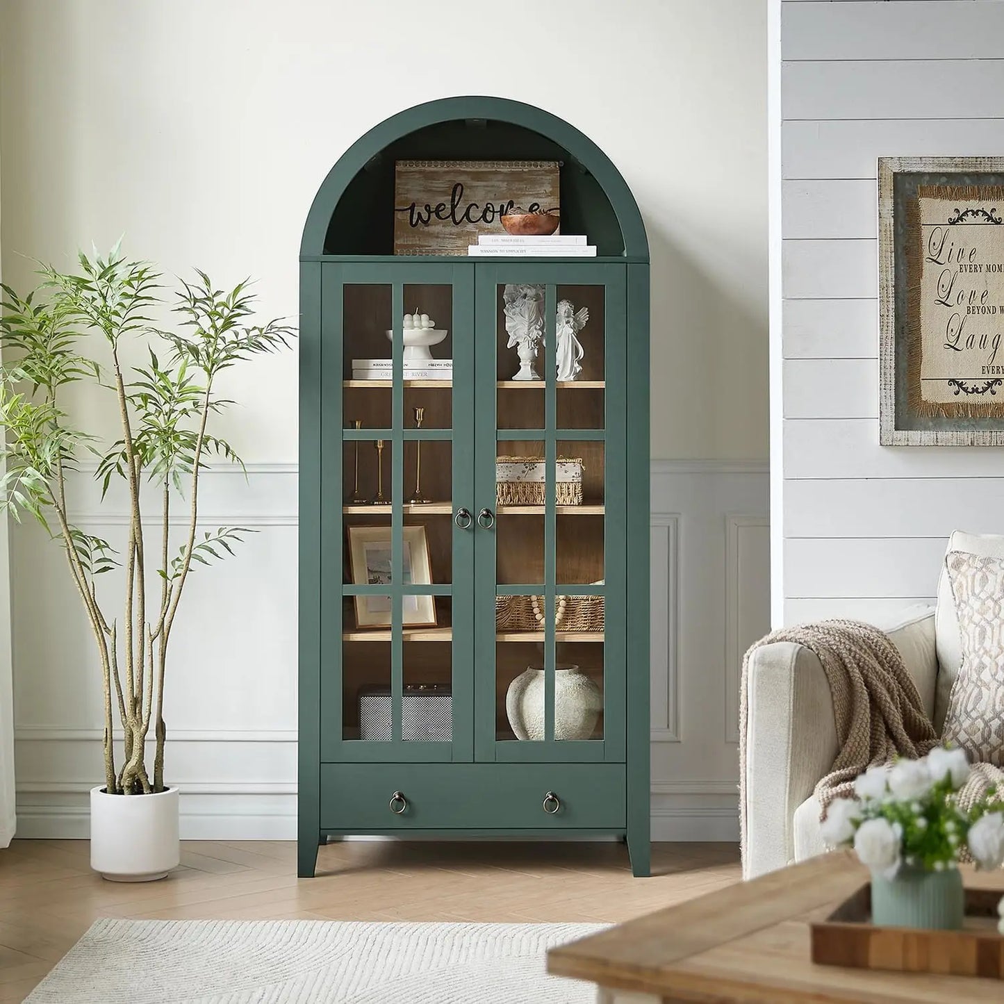 Huanzhuang Farmhouse Arched Cabinet With Glass Doors