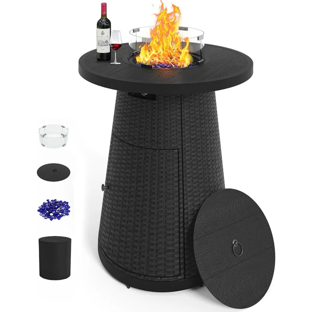 PIZZELLO Propane Fire Pit Table Outdoor Wicker Round