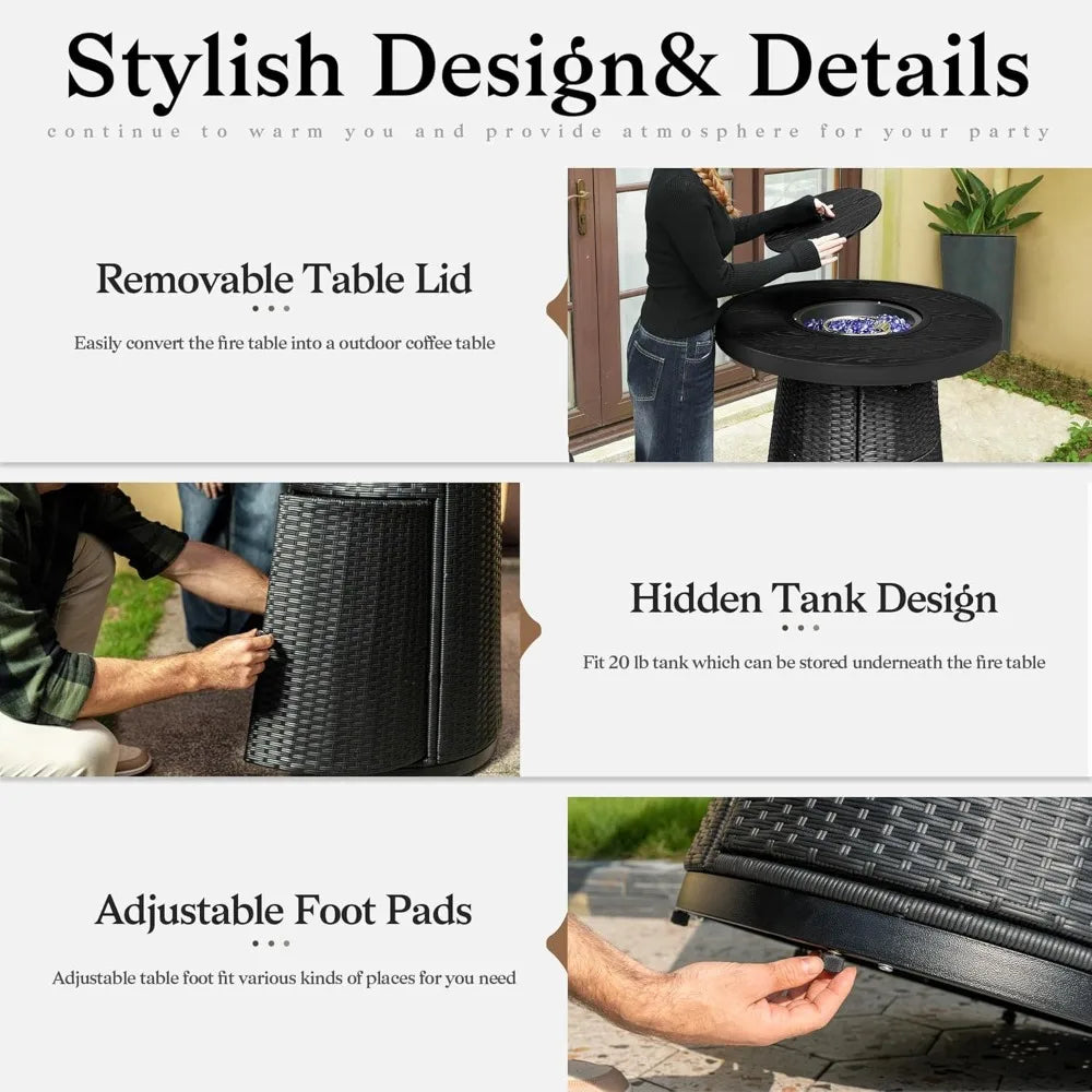 PIZZELLO Propane Fire Pit Table Outdoor Wicker Round