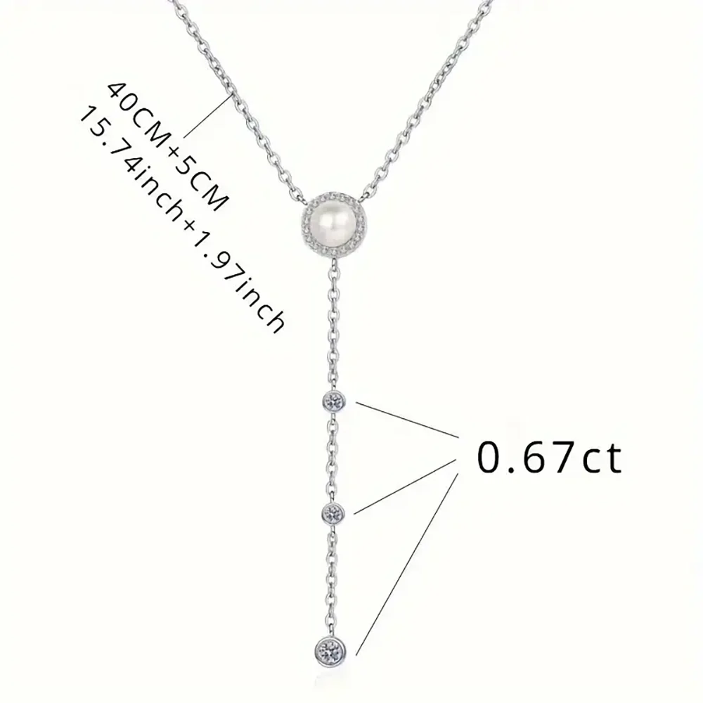 Moissanite Pendant Necklace for Women 925 Sterling Silver 8mm Luxury Pearl Long Tassel Chain Y Shaped Necklace USA Stock