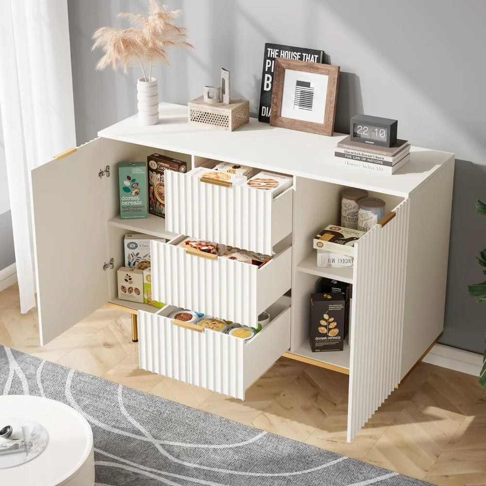 General Use Fluted Sideboard Cabinet With Doors And Drawers