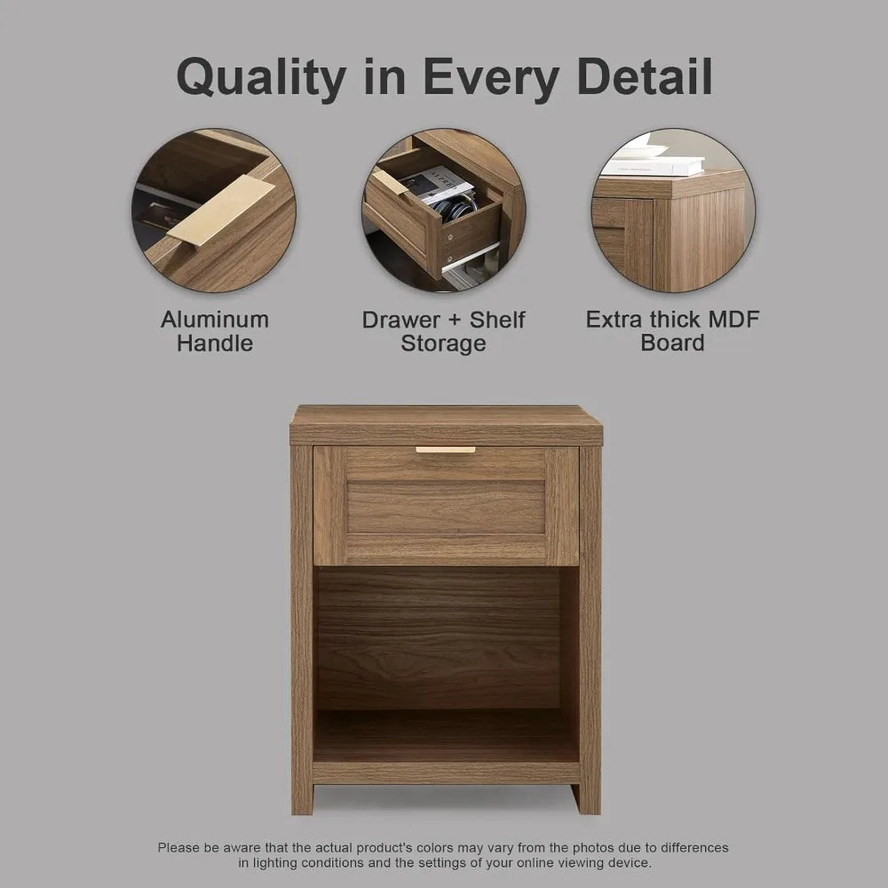 Night Stand Set 2, Boho End Table with Drawer and Storage Shelf Accent Table, Minimalist Sofa Bed Side Accent Table with Drawer